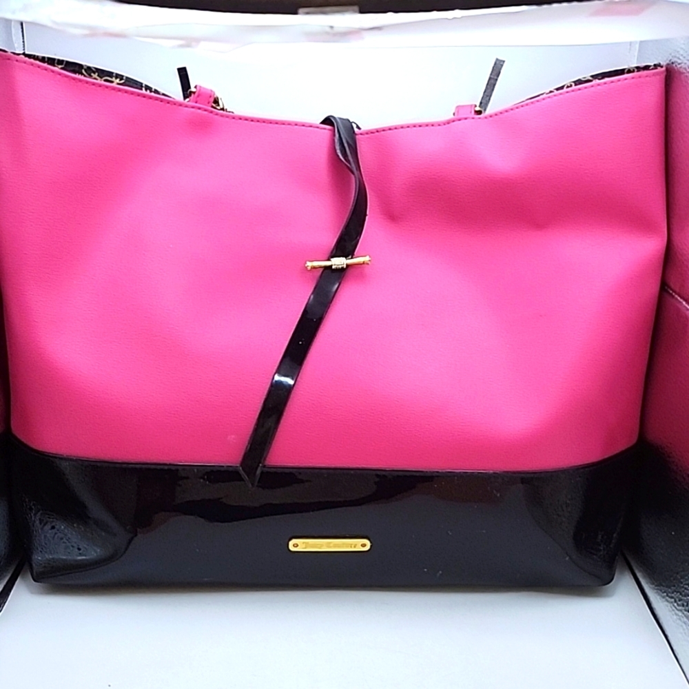 Juicy Couture Hot Pink Tote w/ Black Trim and Chain Handles